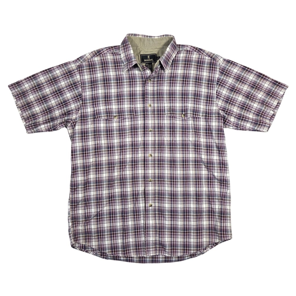 Browning Mens Plaid Short Sleeve Button Up Shirt L Casual Outdoor Work Western